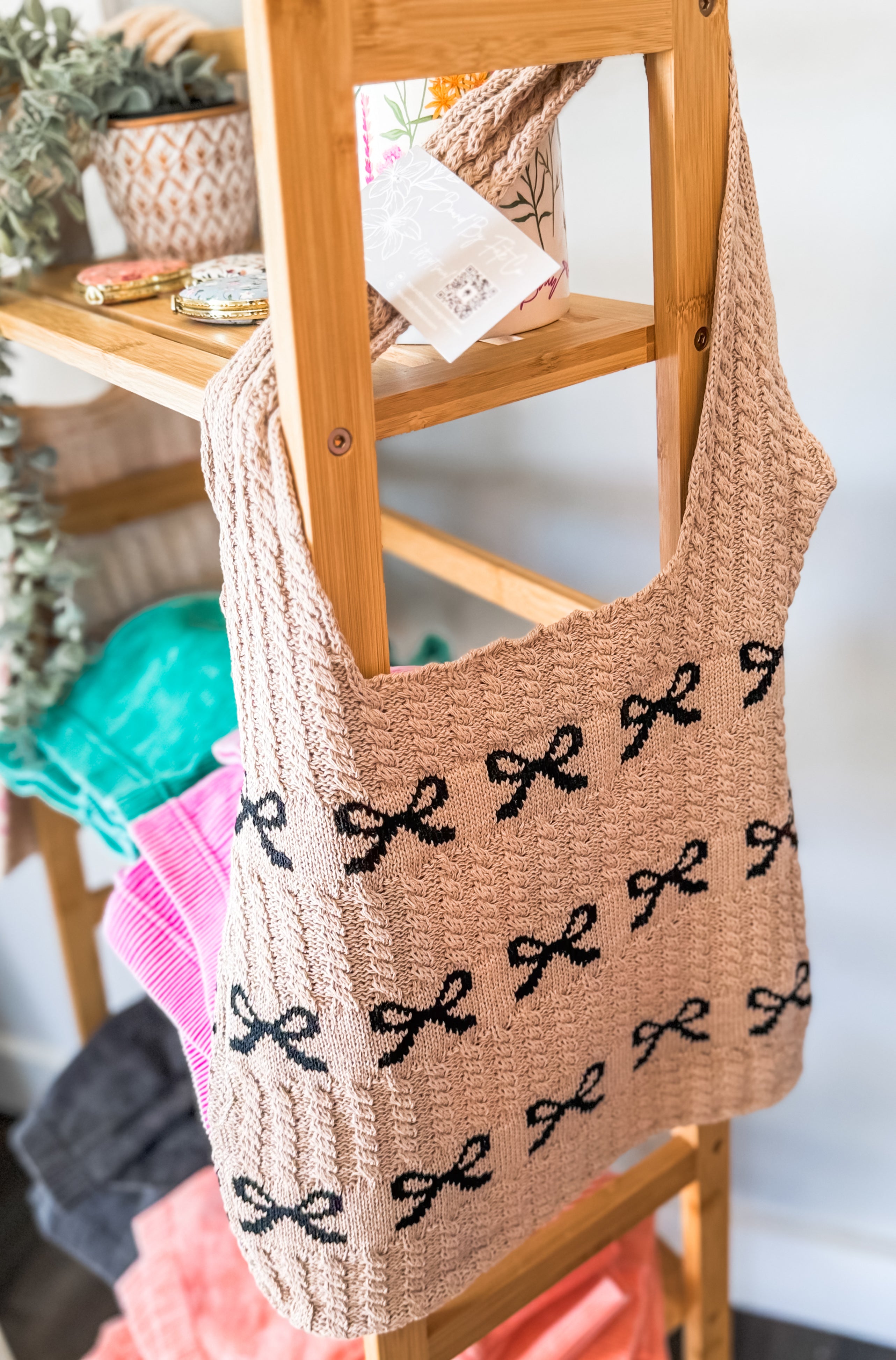 Black Bow Crochet Tote Bag