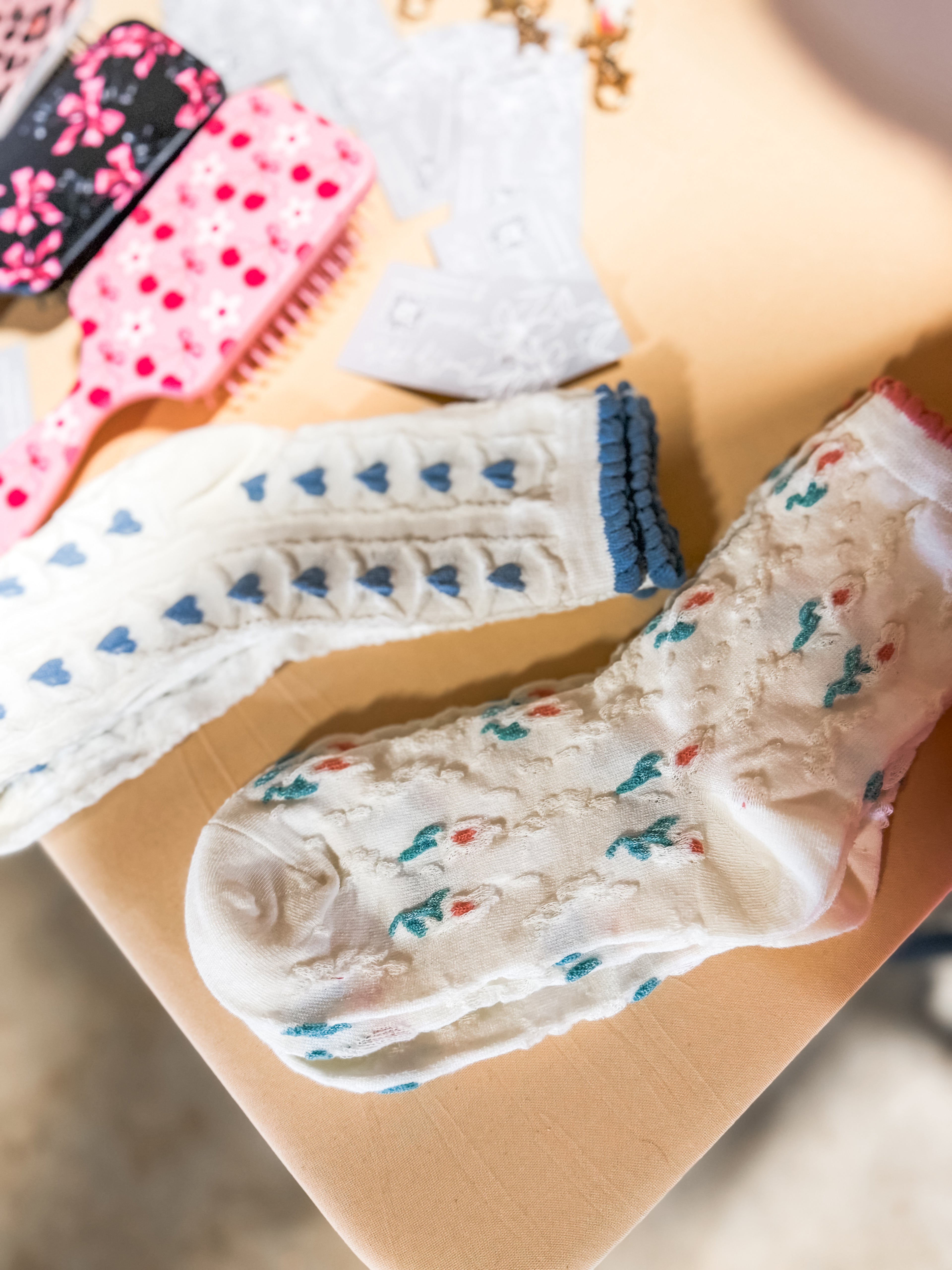 Coral Embroidered Crew Socks