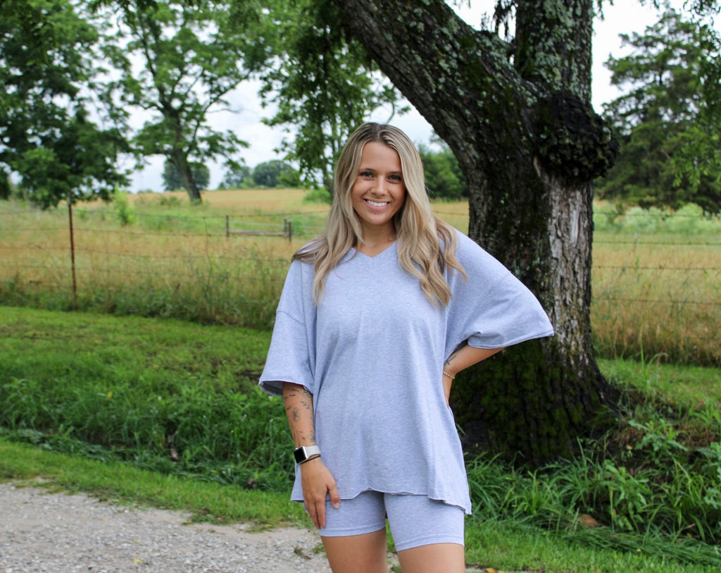 Homebody Era Top and Biker Short Set - Gray