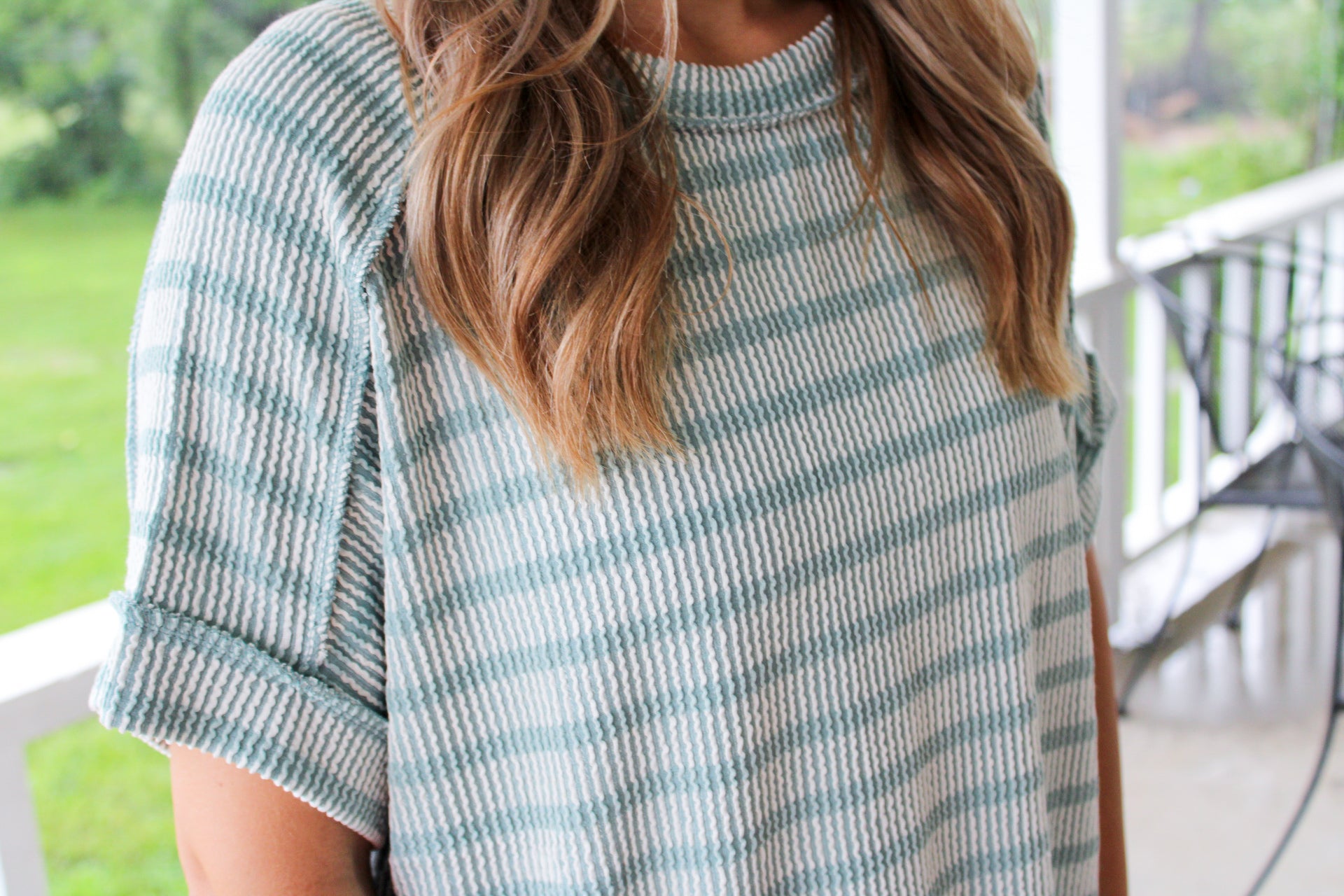 Nothing Extra Ribbed Stripe Top - Ash Jade