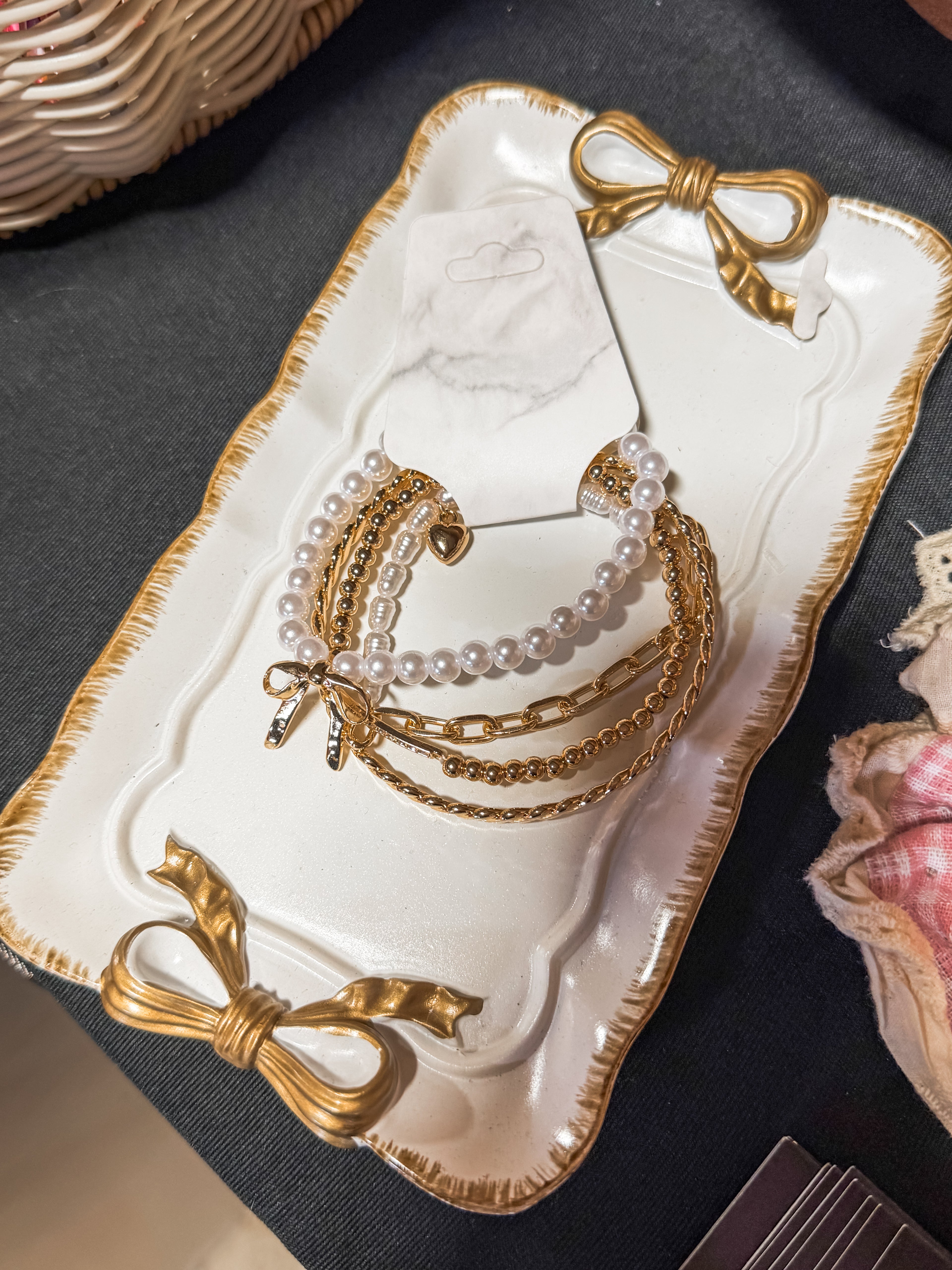 Bow & Pearl Bangle Set