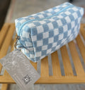 Blue Checkered Cosmetic Bag
