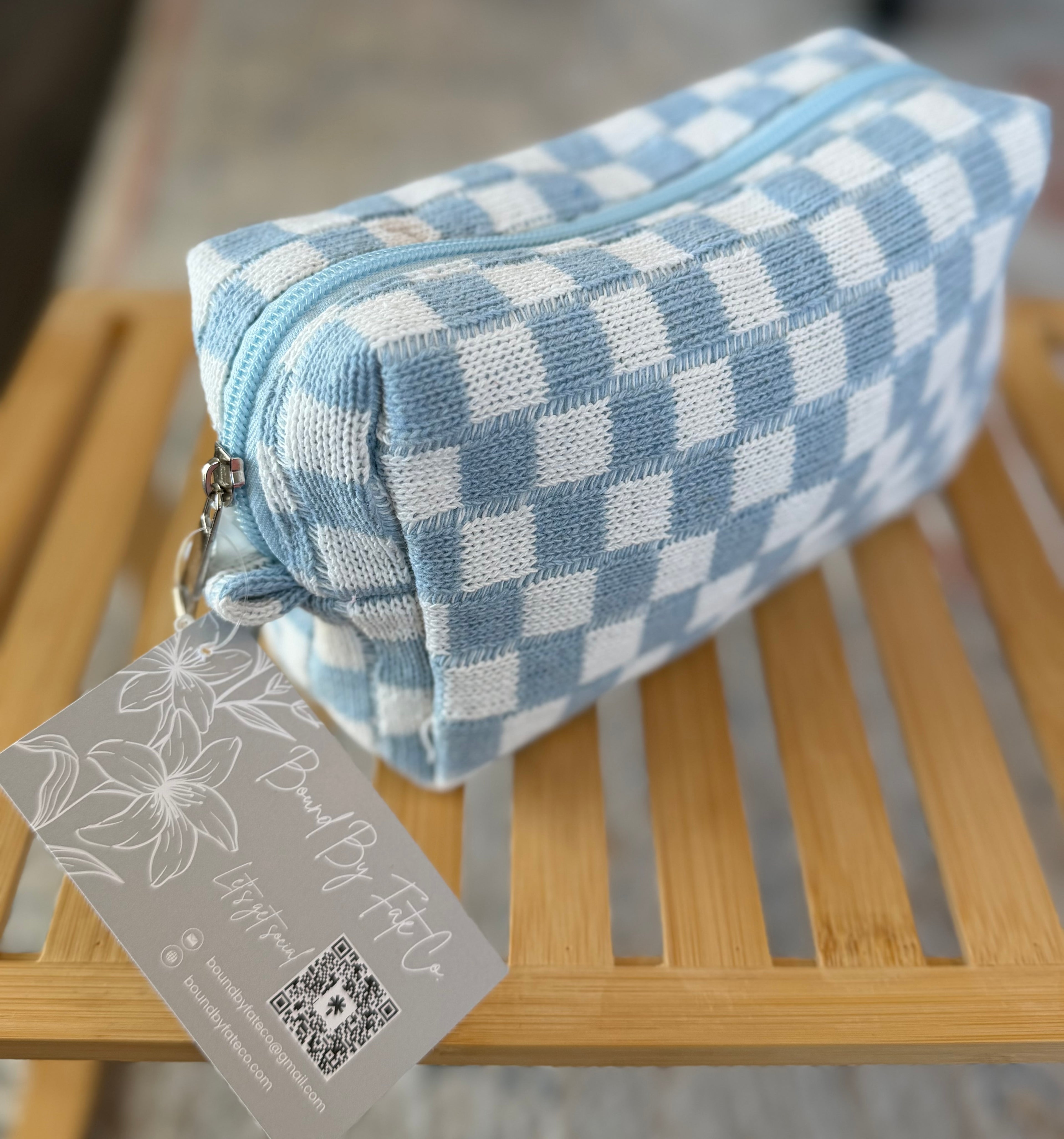 Blue Checkered Cosmetic Bag