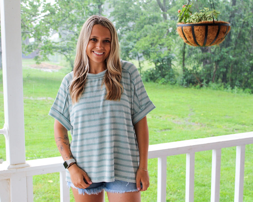 Nothing Extra Ribbed Stripe Top - Ash Jade