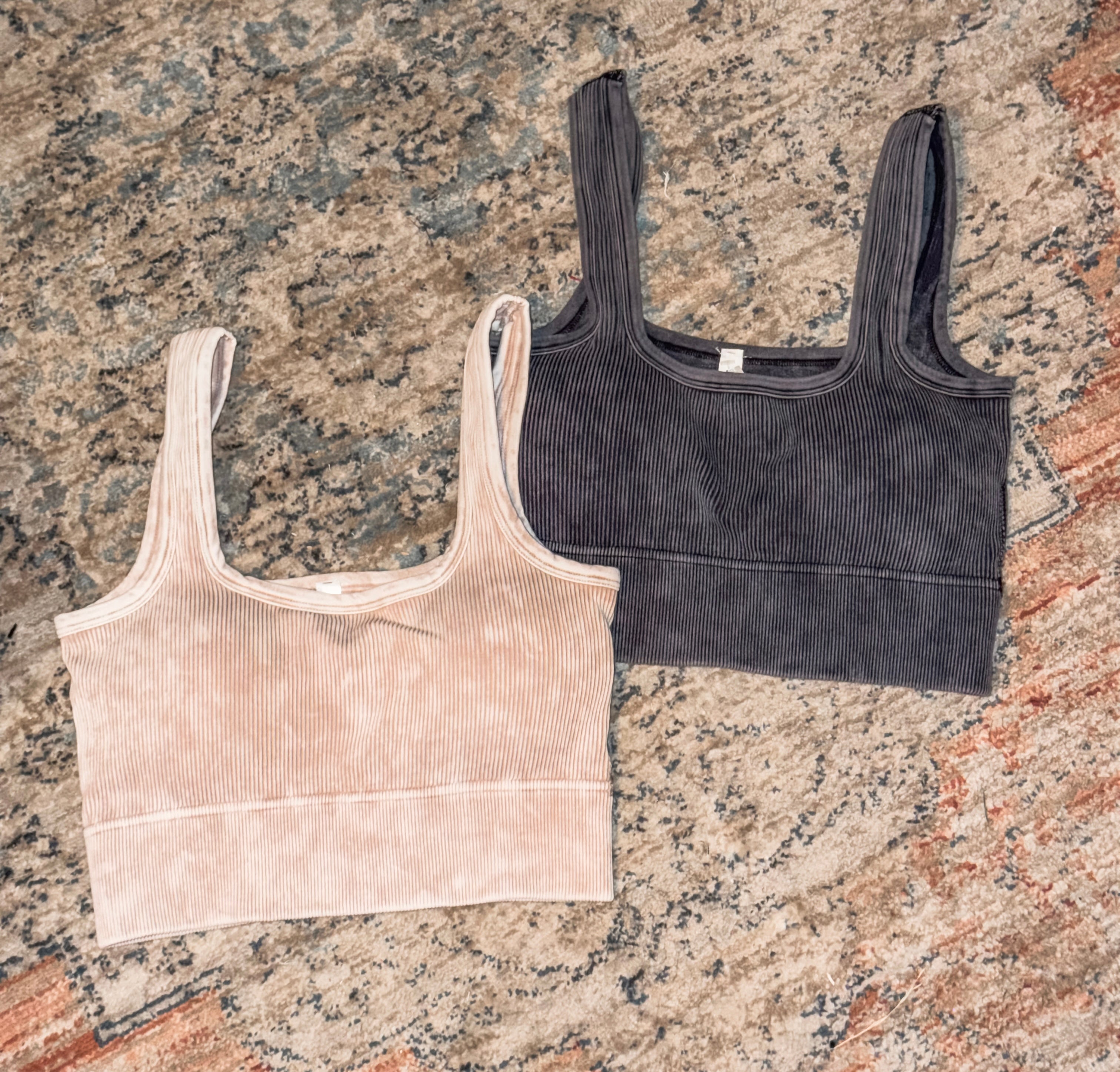 Black Ribbed Seamless Square Neck Bra