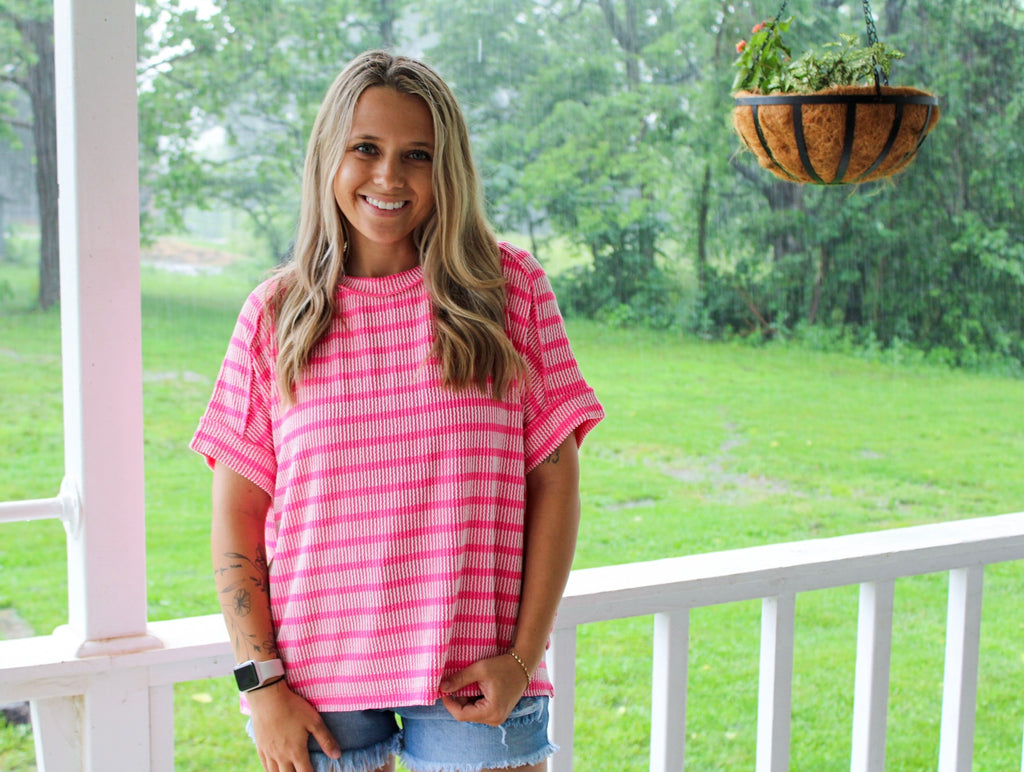 Nothing Extra Ribbed Stripe Top - Pink
