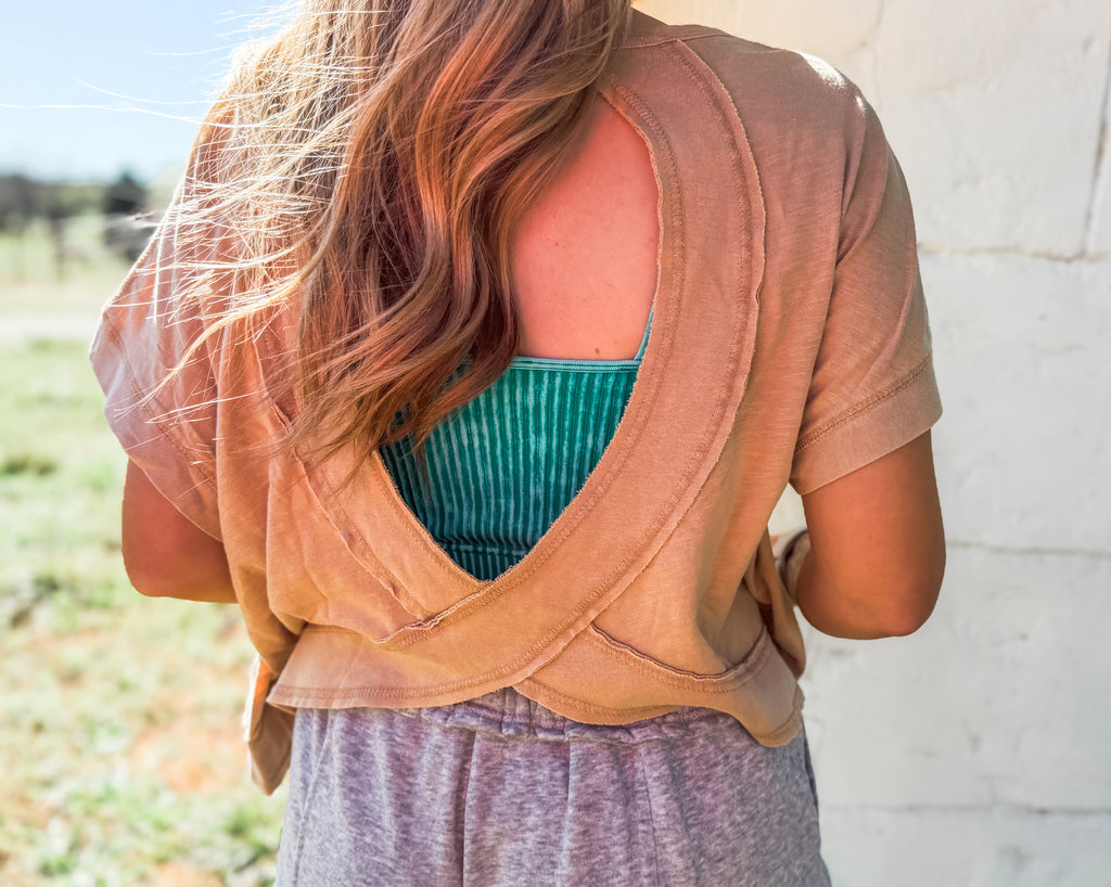Peek-a-boo Open Back Cross Shirt - Taupe