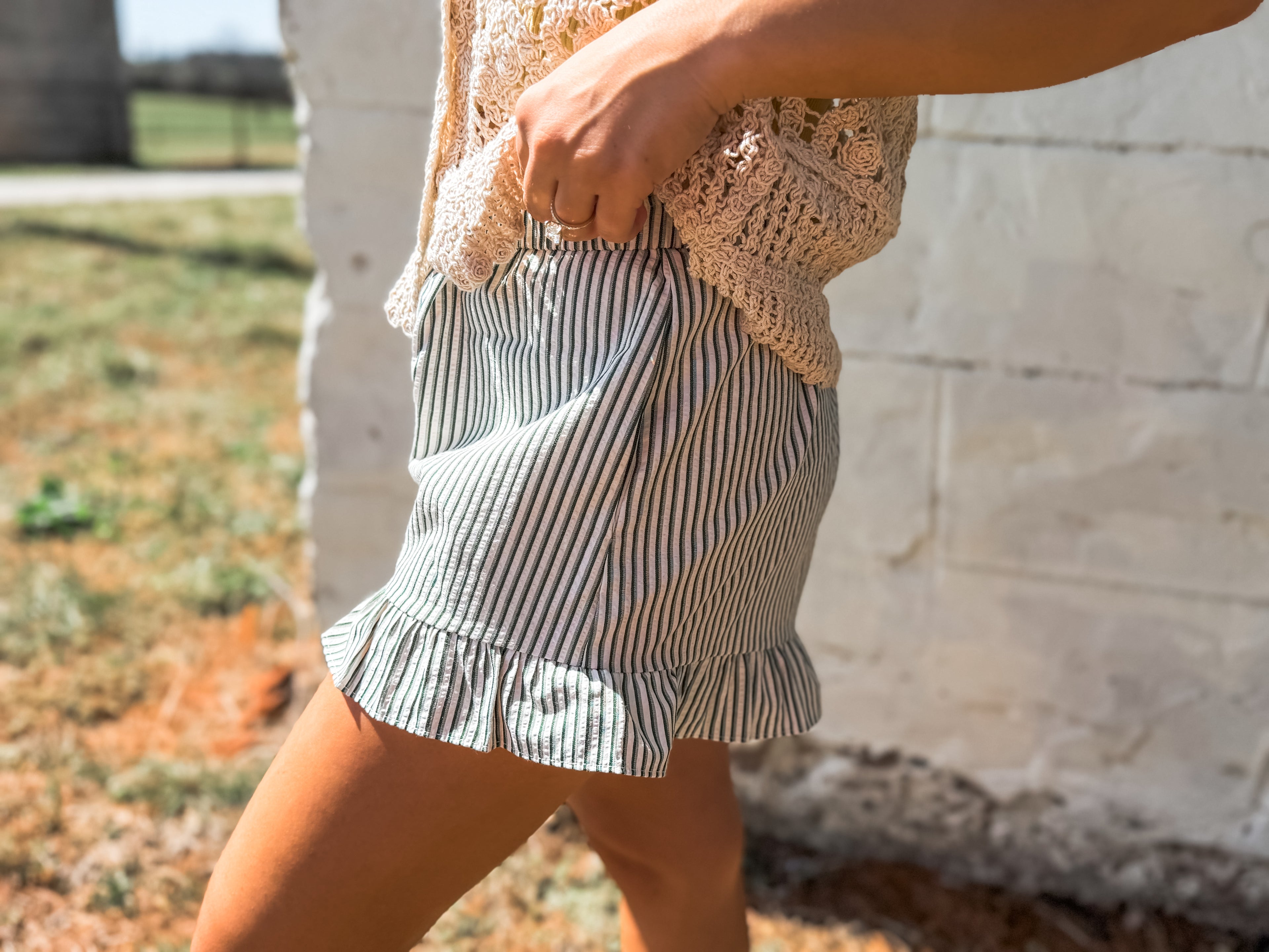 With the Breeze Green Stripe Shorts