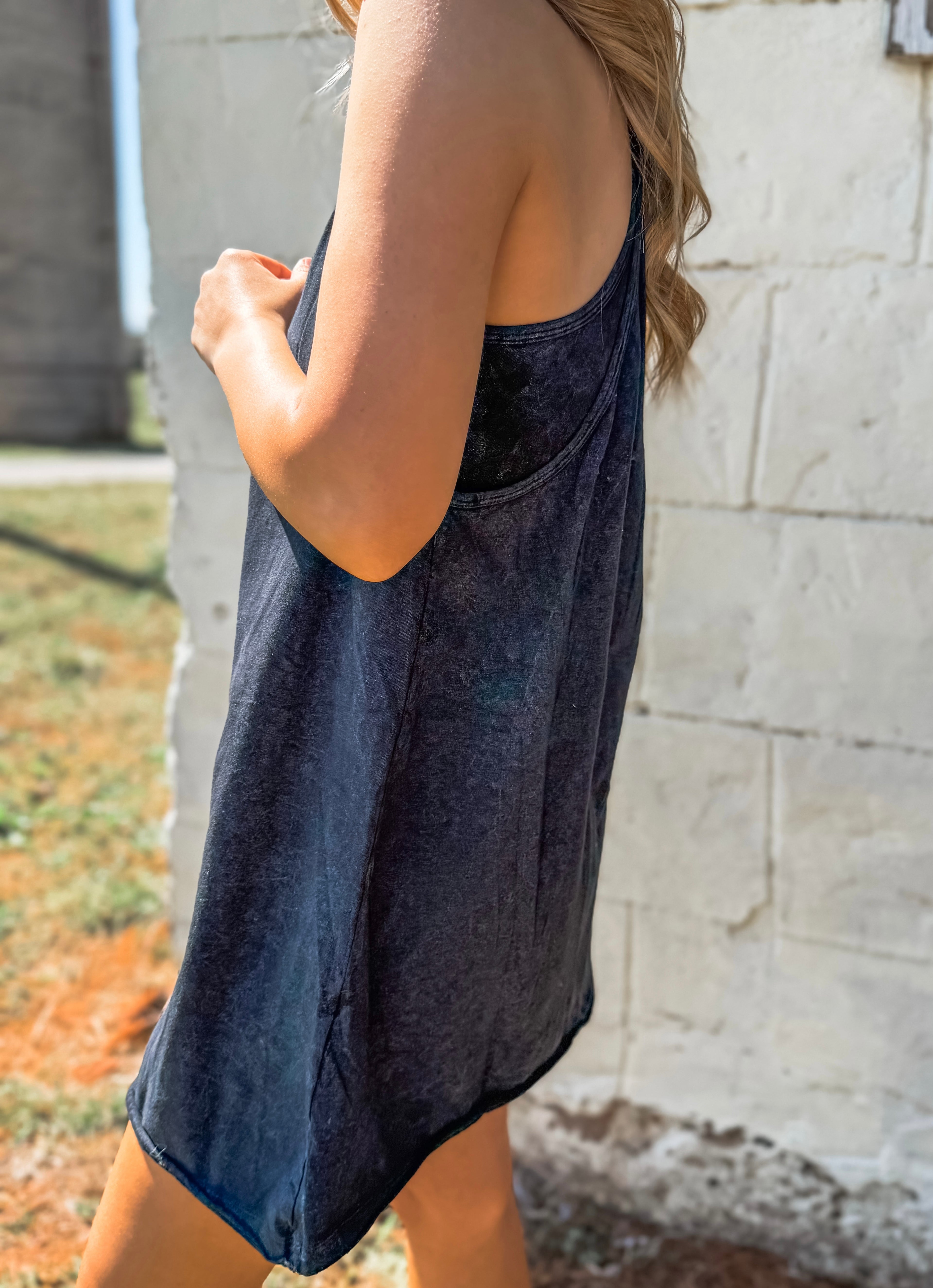Always in Style Black Washed Romper Dress