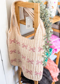 Pink Bow Crochet Tote Bag