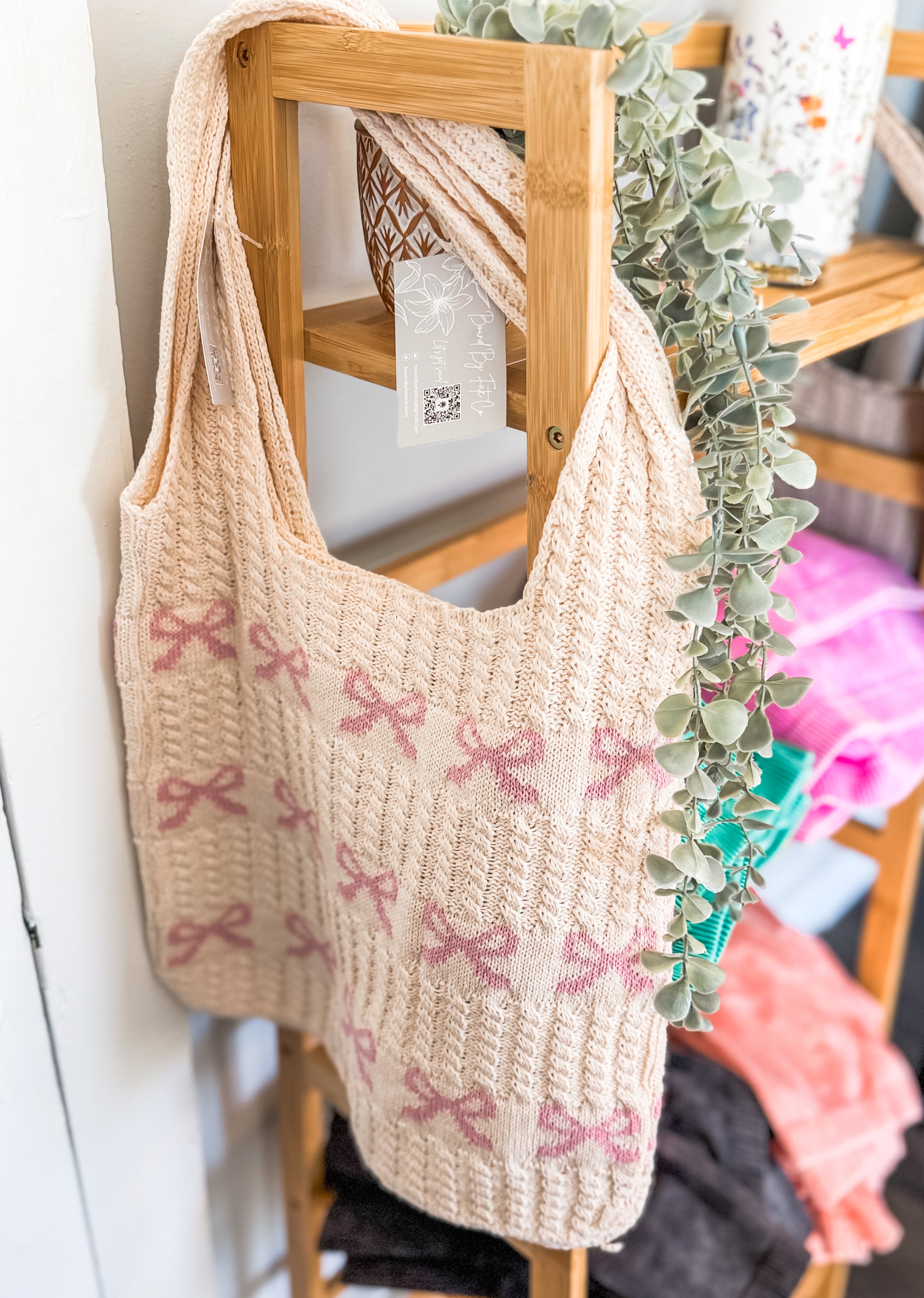 Pink Bow Crochet Tote Bag