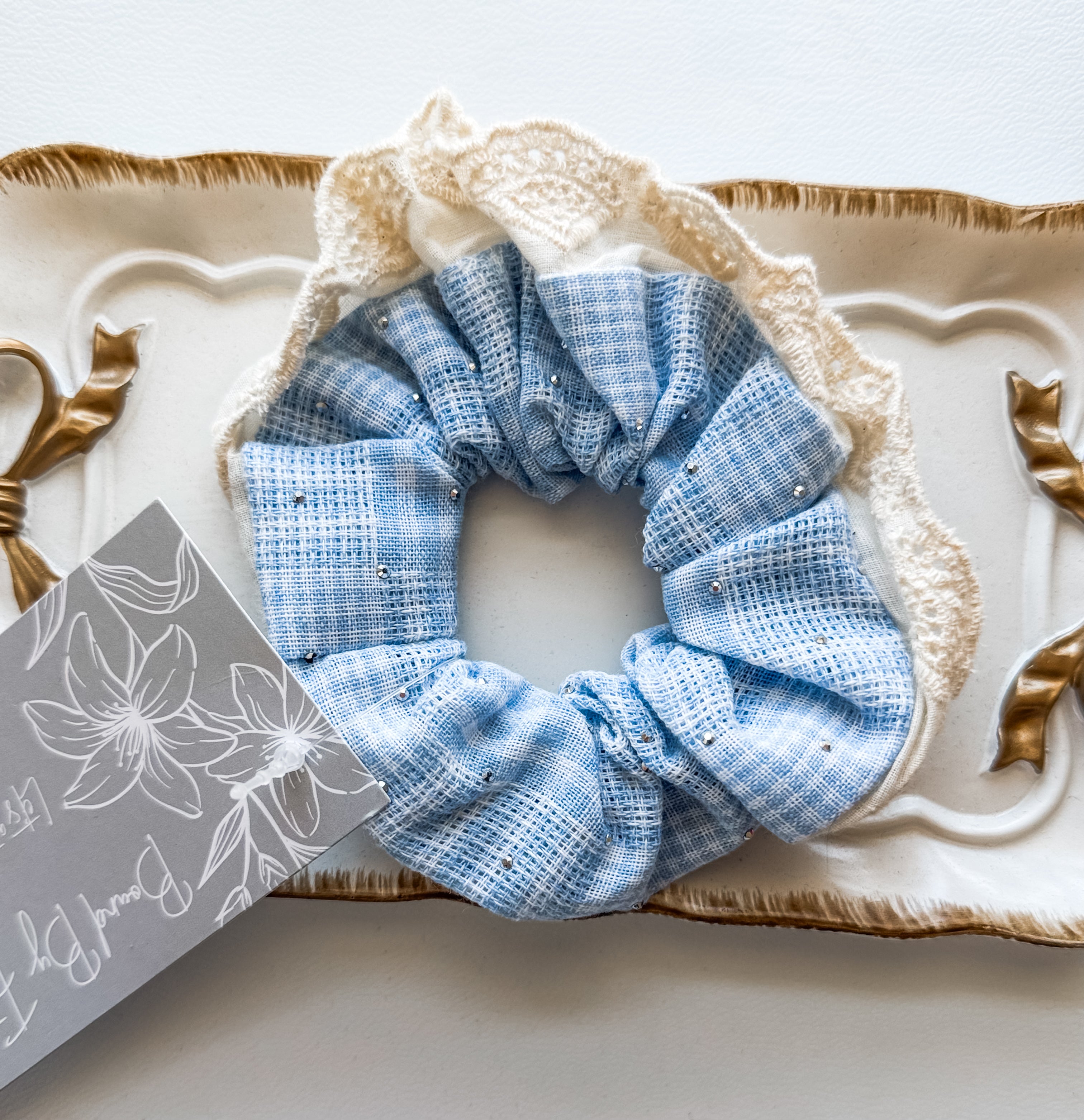 Blue Checkered Scrunchie