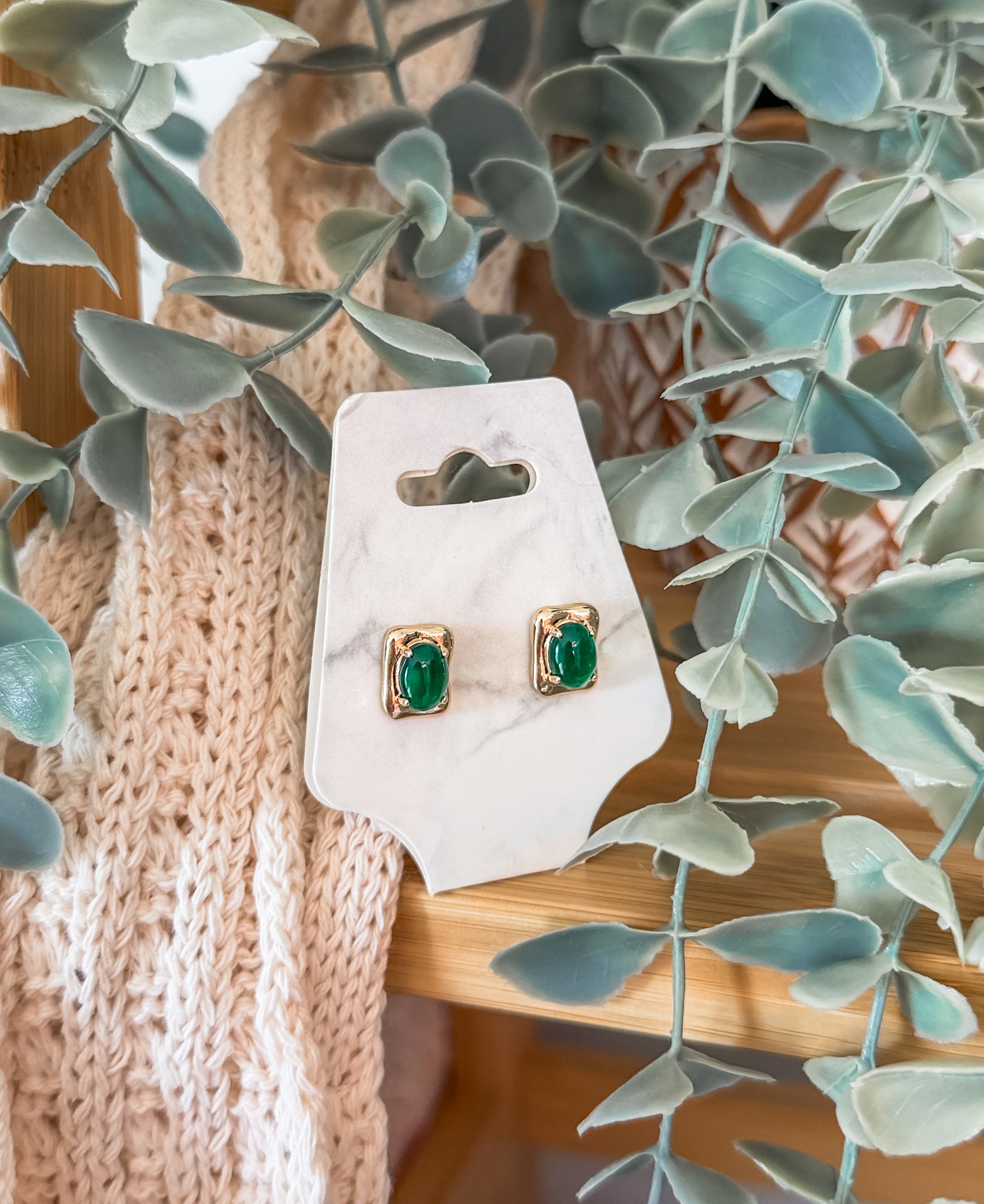 Pop of Color Studs Emerald Earrings