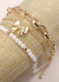 Luxe Pearl and Bow Trio Bracelet Set