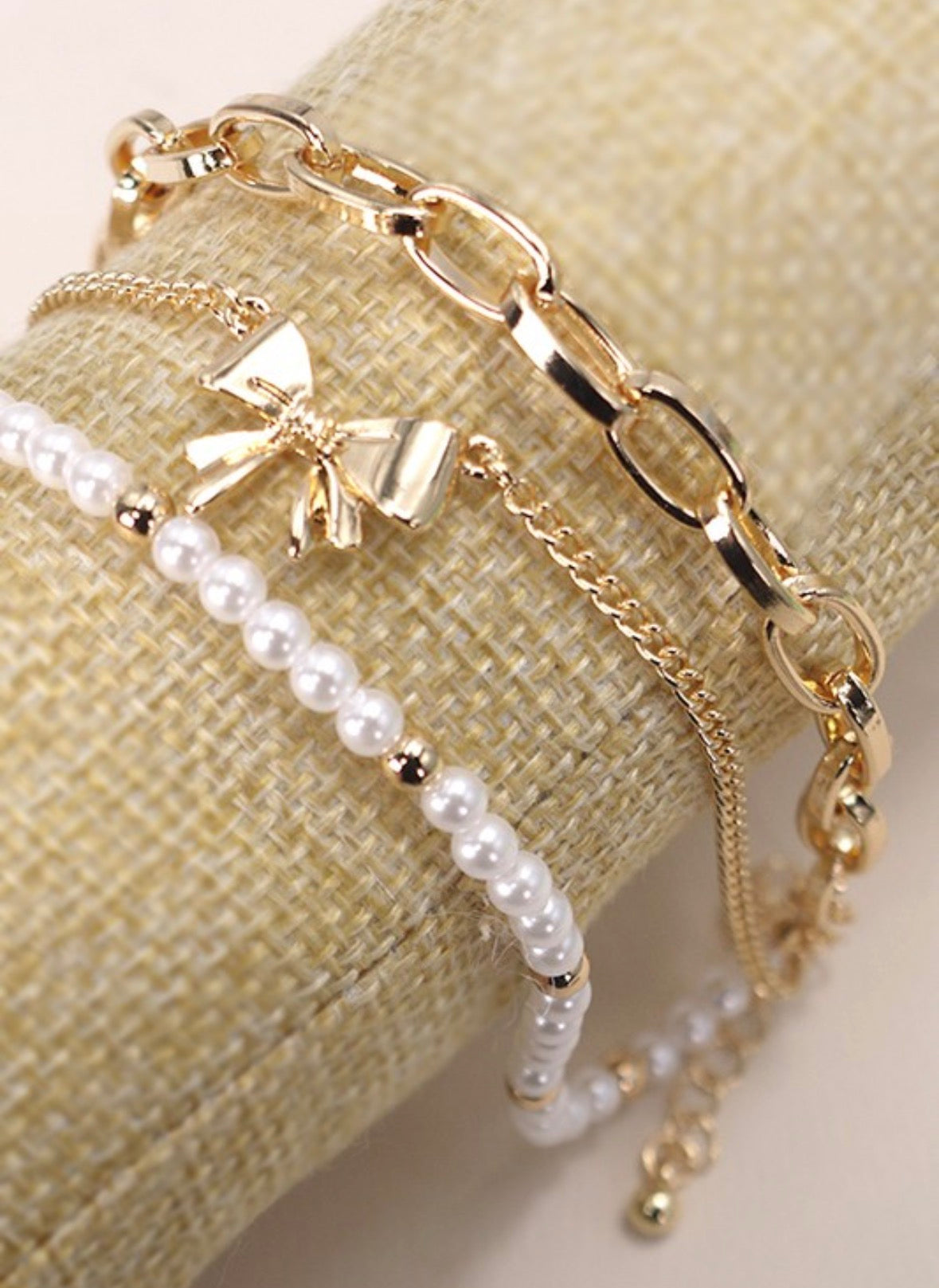 Luxe Pearl and Bow Trio Bracelet Set