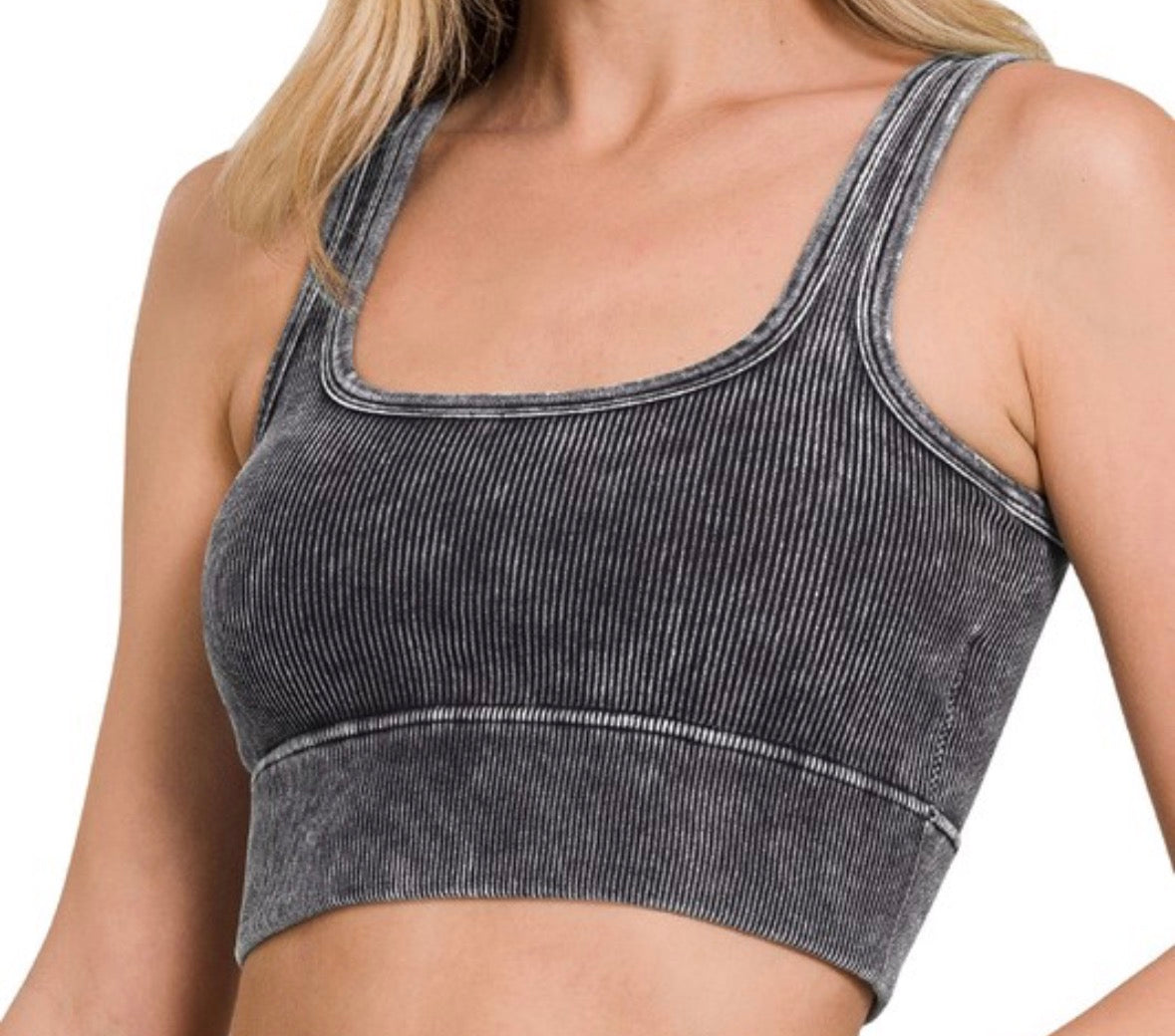 Black Ribbed Seamless Square Neck Bra
