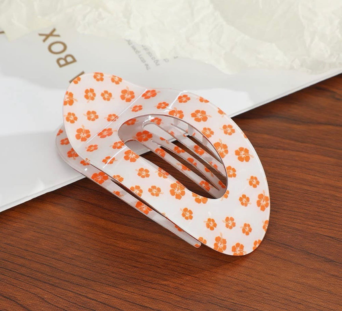 Jumbo Lay Flat Oval Hair Clip - Flower